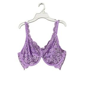 Smart & Sexy Signature Lace Bra 42C Purple Unlined Underwire Full Coverage 85045
